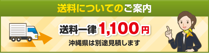 送料についてのご案内 送料一律1,100円 沖縄県は別途見積します